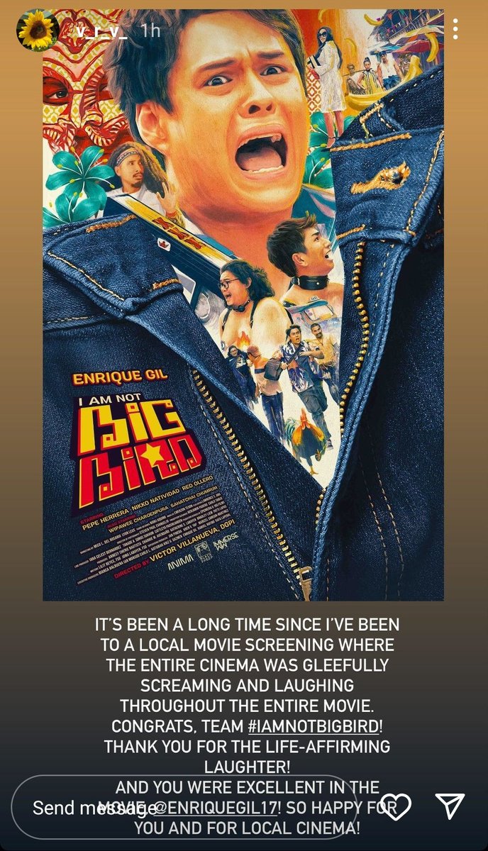 Inlababububeaw's tweet photo. From Vanessa R. Valdez:
"... you were excellent in the movie Enrique Gil! So happy for you..."

#EnriqueGil
#BigBirdPremiere
#BigBirdEnergy
#IAmNotBigBird showing exclusively in cinemas February 14 https://t.co/eWTccXzyUi