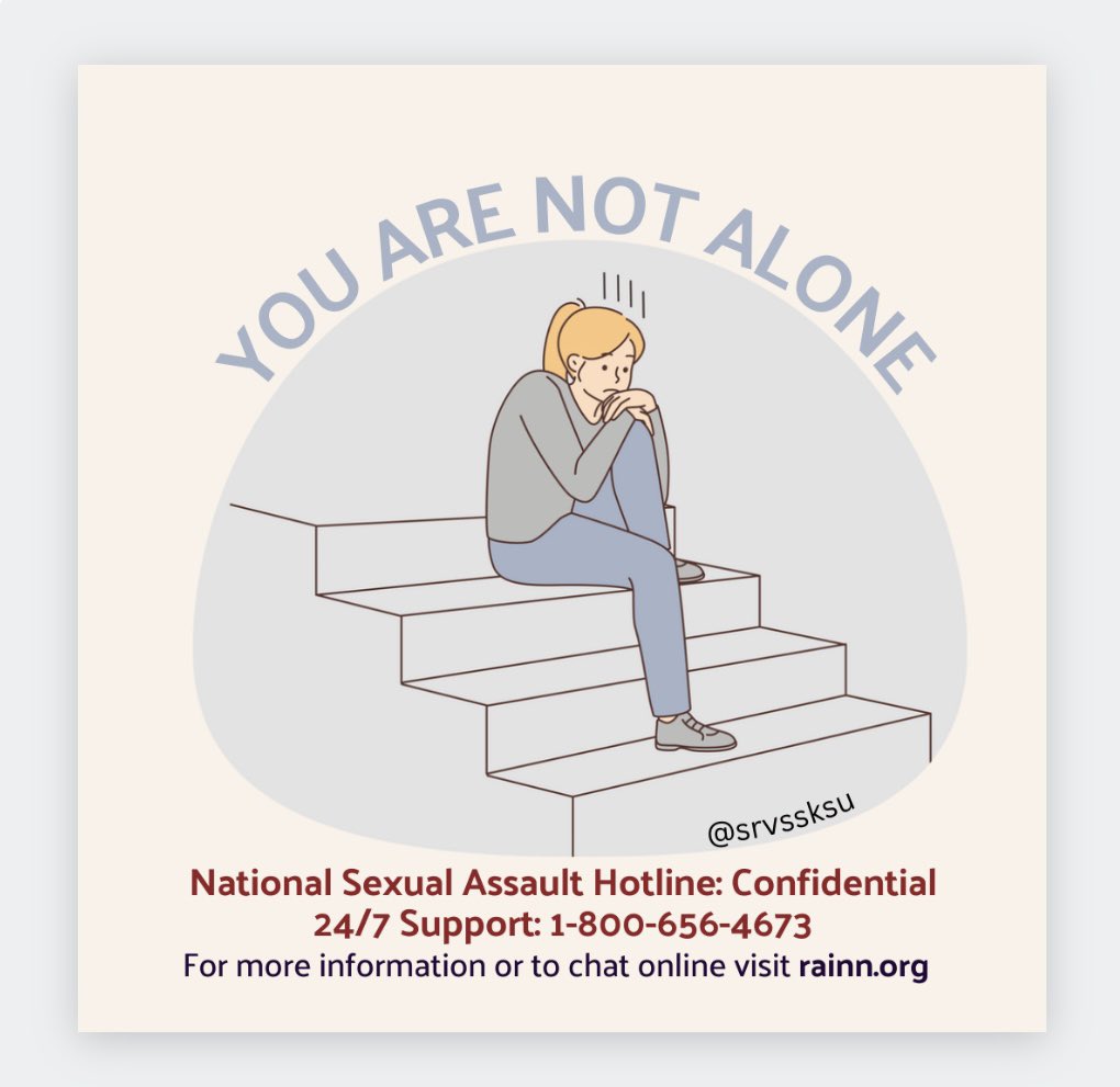 You are not alone🤍 Come visit us or reach out to this confidential 24/7 support hotline.
-
-
#youarenotalone #sahotline #rainn #srvssksu #greendotksu #kentstateuniversity