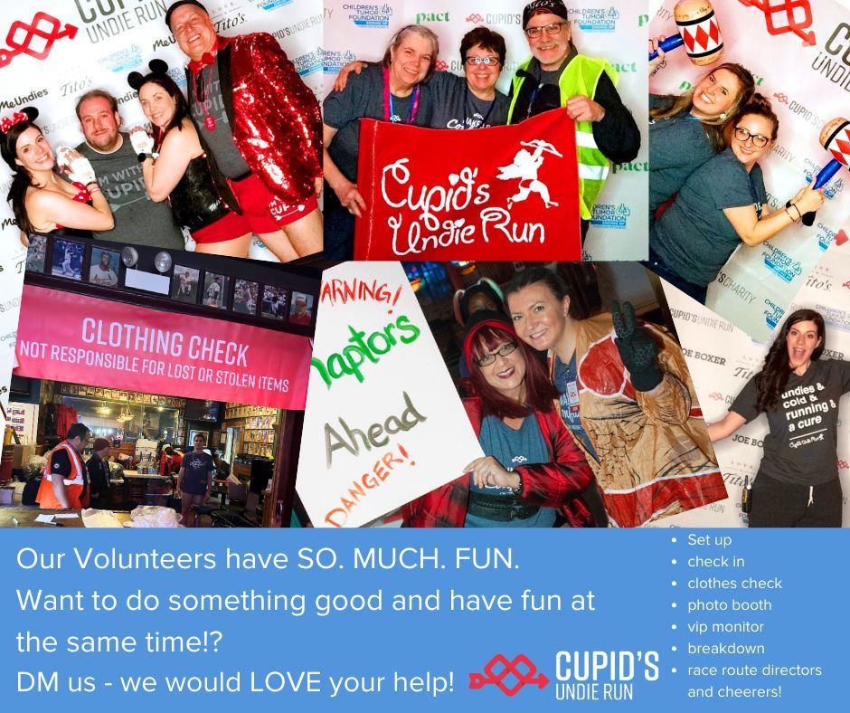 CupidRunChicago's tweet photo. Wanna have a blast while giving back?! There is more than one way to join the mission to #EndNF DMus for details on volunteering to help create the magic that is Cupid's Undie Run!
 #charity #caringissharing #volunteer #CTF #imwithcupid #nonprofit #giveback #community https://t.co/uEkkyCpauw
