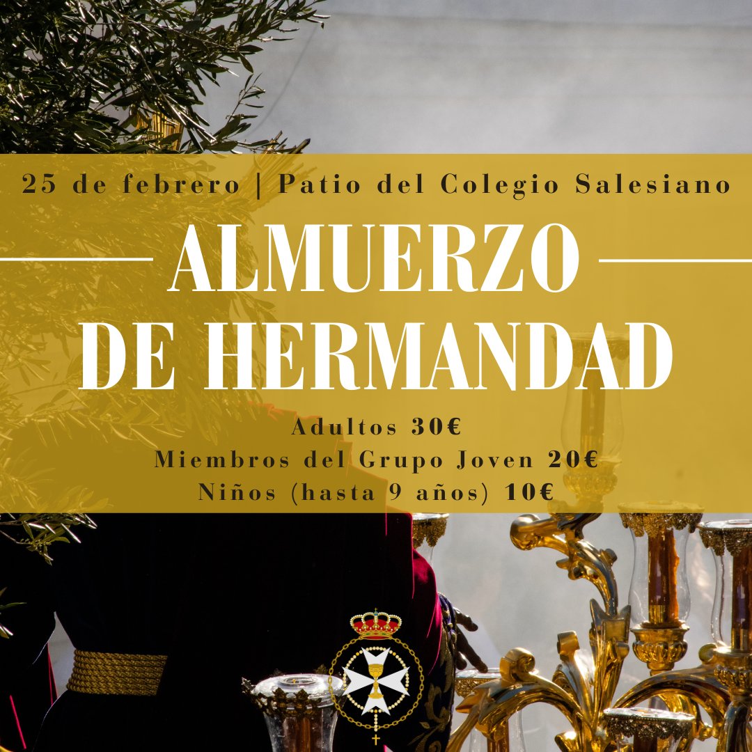 ⚫ | ALMUERZO DE HERMANDAD

El próximo domingo 25 tras la Función Principal de Instituto, celebraremos el tradicional Almuerzo de Hermandad en el Patio del Colegio Salesiano.