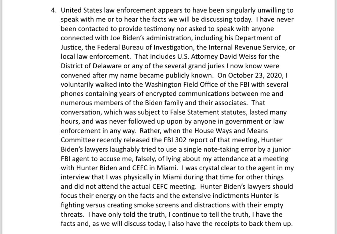 From Tony Bobulinski’s opening statement to House Oversight and Judiciary: “From my direct personal experience… it is clear to me that Joe Biden was “the Brand” being sold by the Biden family. His family’s foreign influence peddling operation – from China to Ukraine and…