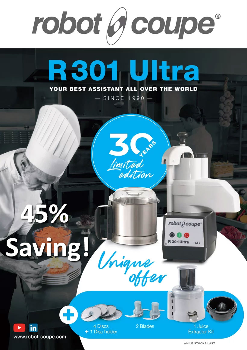 We are offering a special price for this special 30th Anniversary edition Robot Coupe R301 Ultra which comes with an extra 2 discs with disc holder, 2 blades &amp; a juice extractor kit together worth £2820, now only £1560 while stocks last!

Check out: shorturl.at/myES6