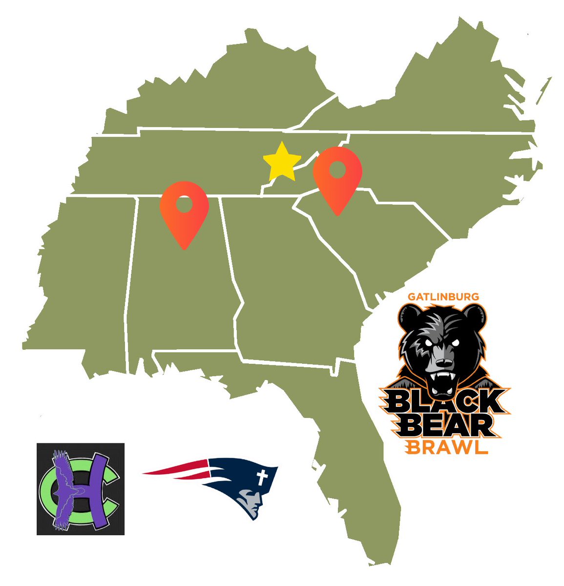GatlinburgBowl's tweet photo. Week 0 Game 3's Matchup is set for August 10th! We're very excited to see two great teams meet in Gatlinburg to kick off their season the right way. We have Harvest Christian Academy (SC) vs East Central Patriots (AL) in a 8-man matchup that should be very entertaining! 💪 https://t.co/F3L813mVOj