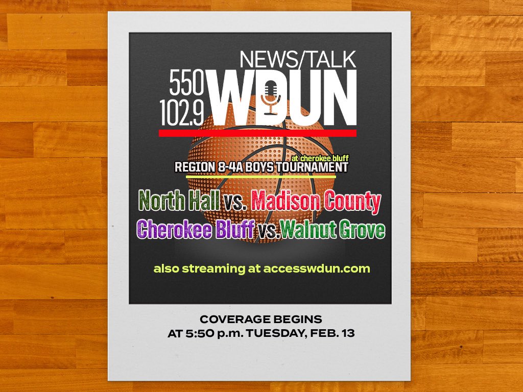 Live coverage of the Region 8-4A tournament tonight on WDUN.