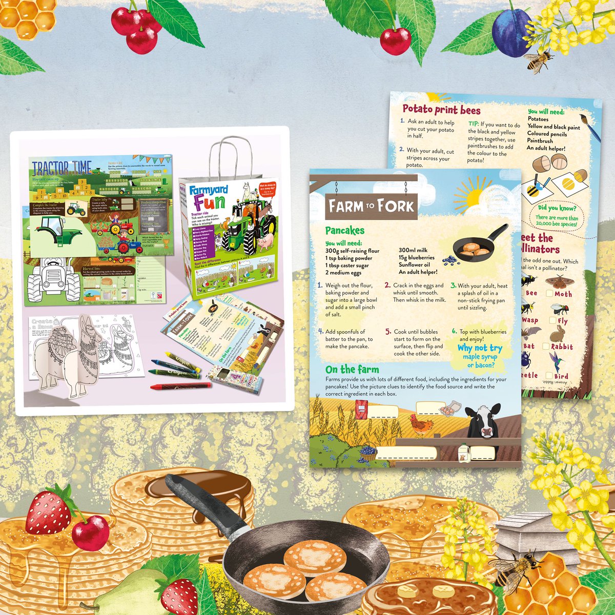 Our new craft card features a pancake recipe 🥞 with step by step instructions for children to make their own pancakes, available to buy now as part of our Farmyard Fun activity pack. All you need to choose your topping! 😋