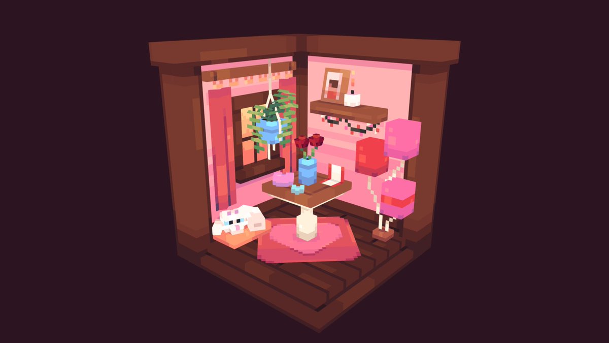 Valentines Day is coming up so I was inspired to make this cute Valentines themed room ❣️ #blockbench #pixelart #minecraft