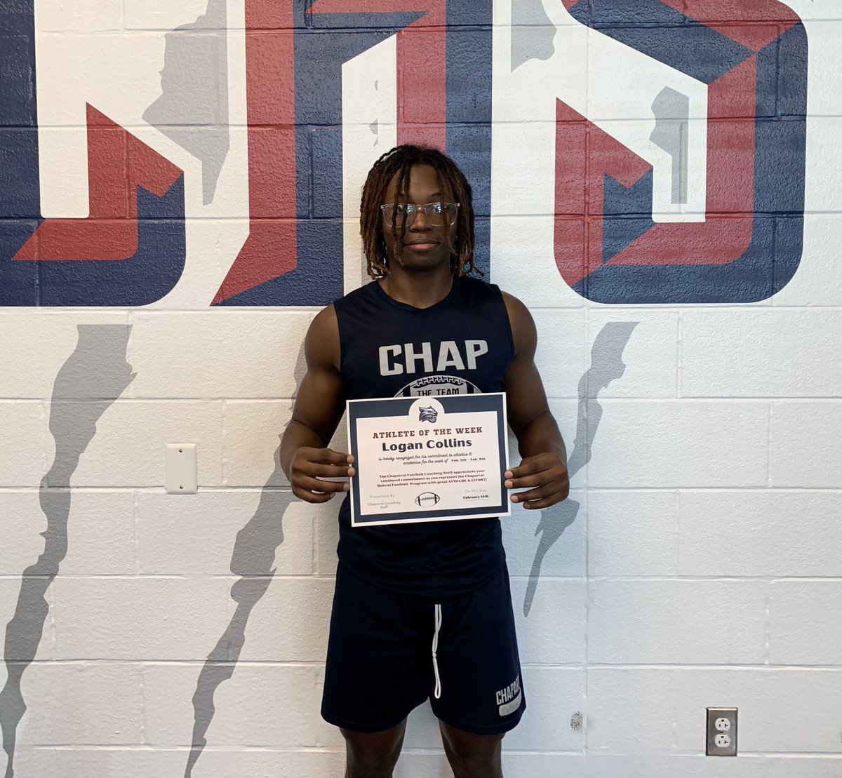 Character Curriculum Football Player of The Week (2/5-2/9)! Sophomore - Logan Collins. Hard worker and coachable!