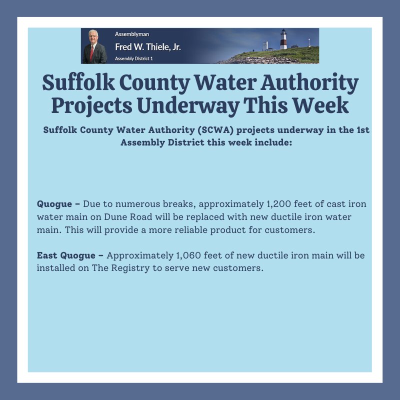 For updates on all significant Suffolk County water Authority (SCWA) projects, community members may visit: scwa.com/water-customer…