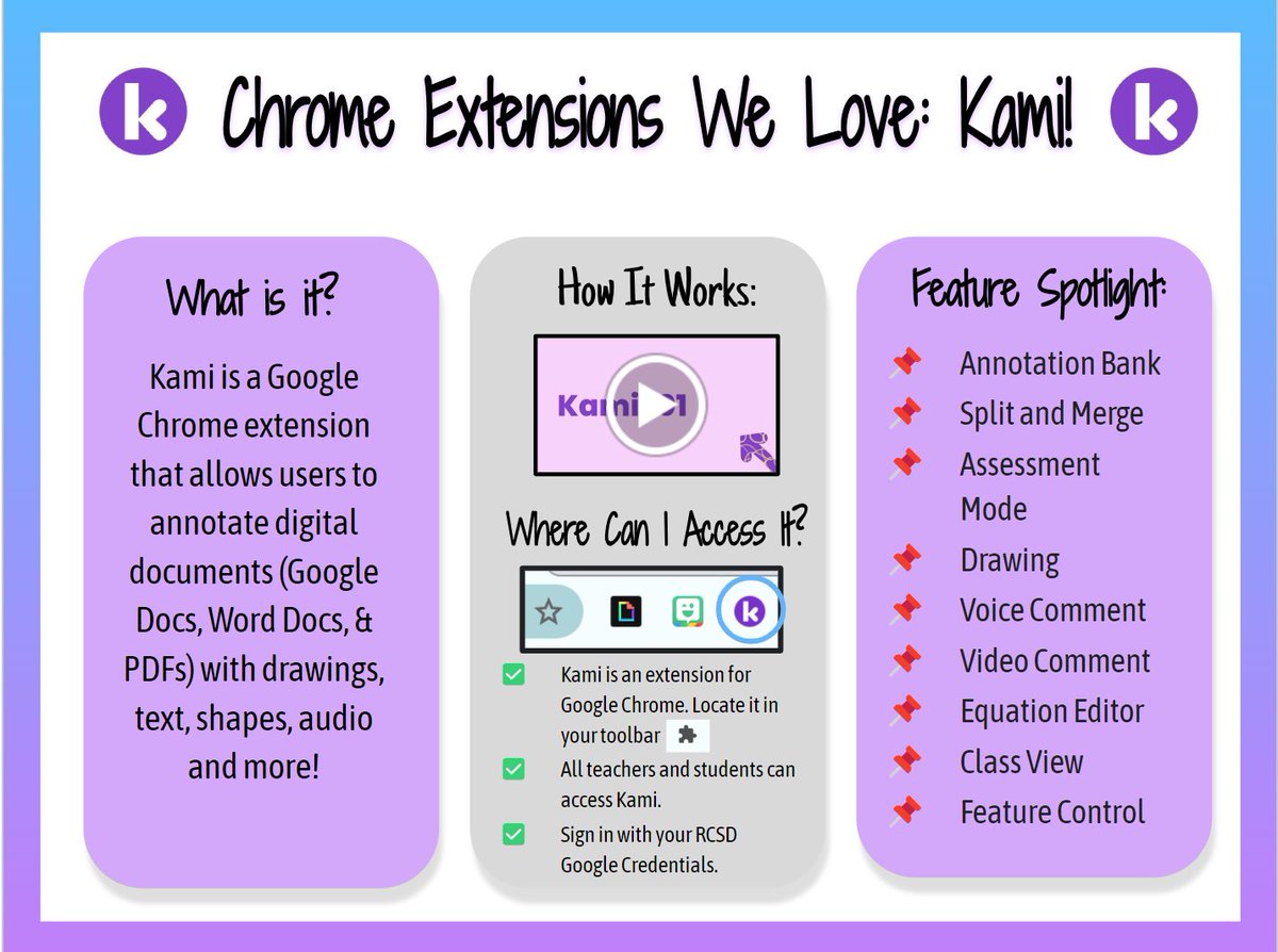 Happy #TechTip Tuesday from the #TechITOut crew @sassonek @_kimberly_p featuring “Extensions We Love' ❤️ @KamiApp is a Google Chrome extension that allows users to annotate digital documents (Google Docs, Word Docs, & PDFs) with drawings, text, shapes, audio and more! #edtech