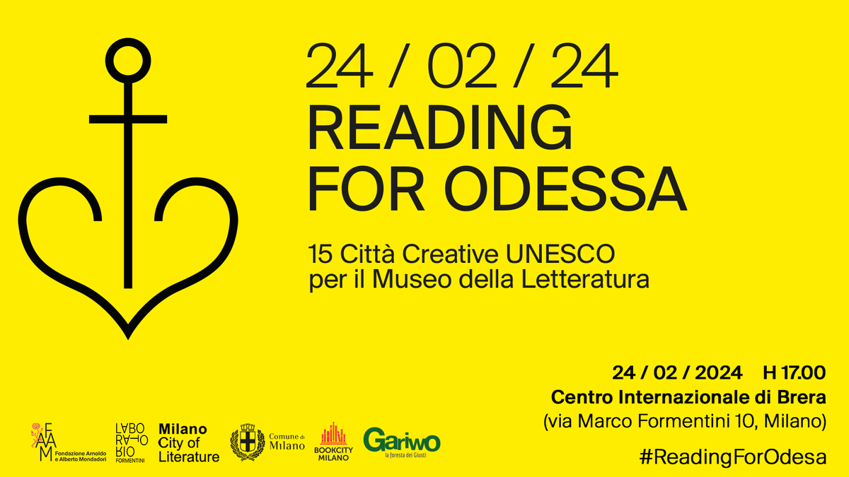 𝗥𝗘𝗔𝗗𝗜𝗡𝗚 𝗙𝗢𝗥 𝗢𝗗𝗘𝗦𝗦𝗔 è un evento culturale internazionale in solidarietà con il Museo della Letteratura di Odessa, in contemporanea il 24 febbraio a Milano e in altre 14 Città Creative UNESCO della Letteratura. ⬇️⬇️⬇️ bit.ly/READINGFORODES… #ReadingForOdesa