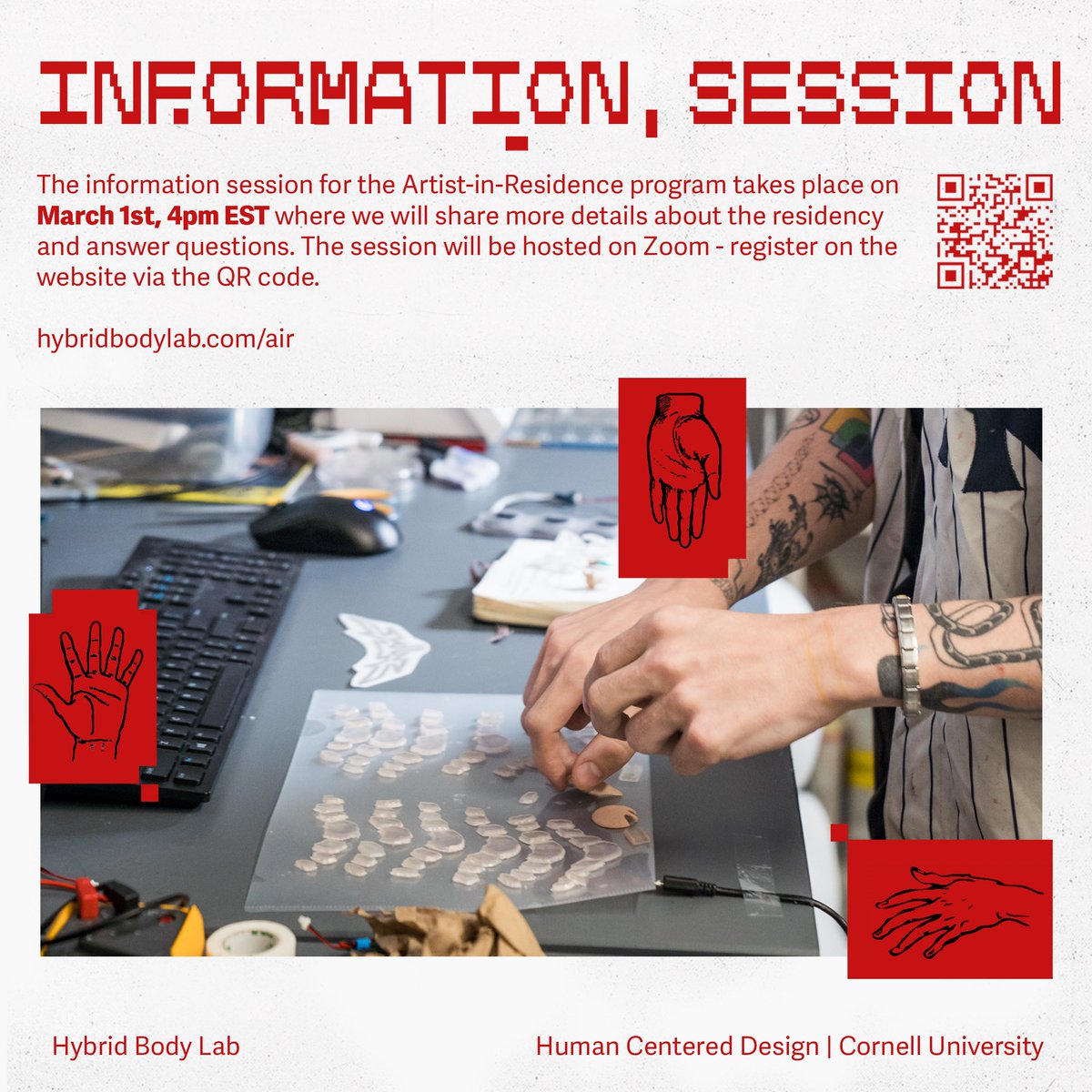 We invite you to join us for an information session on March 1st at 4 pm. Morgan Chen (AiR ‘22) and Joe George (AiR ‘23), will share insights from their residency experiences. The information session will be on Zoom. Register here: hybridbody.human.cornell.edu/air