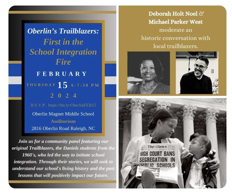 Oberlin Magnet MS (@oberlinmiddle) on Twitter photo Tune in to <a href="/ABC11_WTVD/">ABC11 EyewitnessNews</a> 12:45 - 1:00 PM today to learn more about Oberlin’s Trailblazers: First in the School Integration Fire! Join us to hear from our original Trailblazers as they share their stories on February 15th 6PM in the Oberlin Auditorium! Tune in to <a href="/ABC11_WTVD/">ABC11 EyewitnessNews</a> 12:45 - 1:00 PM today to learn more about Oberlin’s Trailblazers: First in the School Integration Fire! Join us to hear from our original Trailblazers as they share their stories on February 15th 6PM in the Oberlin Auditorium!
