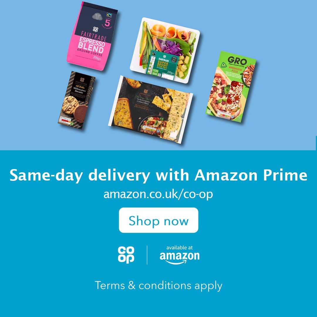 Shop your @coopuk groceries on Amazon Prime and receive £10 off your first shop 🙌 Participating stores only. T&Cs apply. Offers are available for Amazon Prime members only. 🛒 bit.ly/3IghqnP