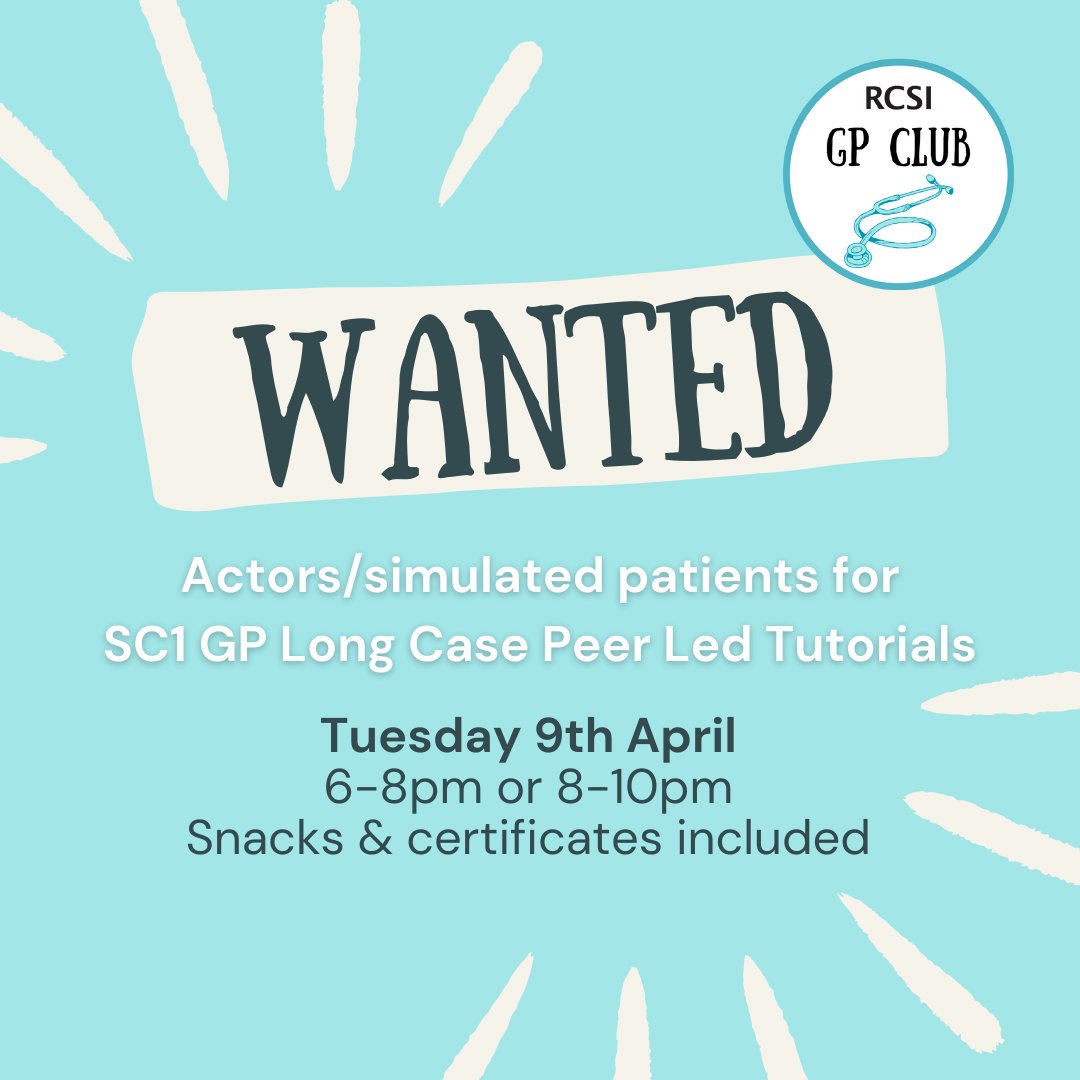 The RCSI GP Club (@thegpclub_) on Twitter photo All RCSI students! We want you to help us out with some of our peer-to-peer learning to help prepare the fourth year students for their new GP Long Case Exam. Let us know by email gpclub@rcsi.com if you are interested! Great way to learn for future exams too. All RCSI students! We want you to help us out with some of our peer-to-peer learning to help prepare the fourth year students for their new GP Long Case Exam. Let us know by email gpclub@rcsi.com if you are interested! Great way to learn for future exams too.