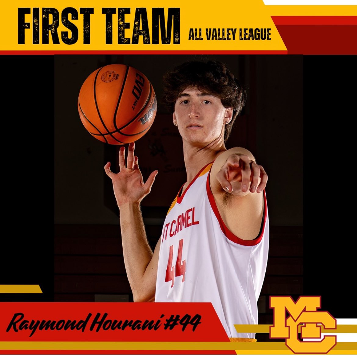 MC_baseline's tweet image. Congratulations to Raymond Hourani on being named to the All Valley League First Team. The senior Forward averaged a double double with a line of 11.0 PTS, 10.4 REB, 2.1 AST, and 2.4 BLK. He has shown tremendous growth as a player this year.