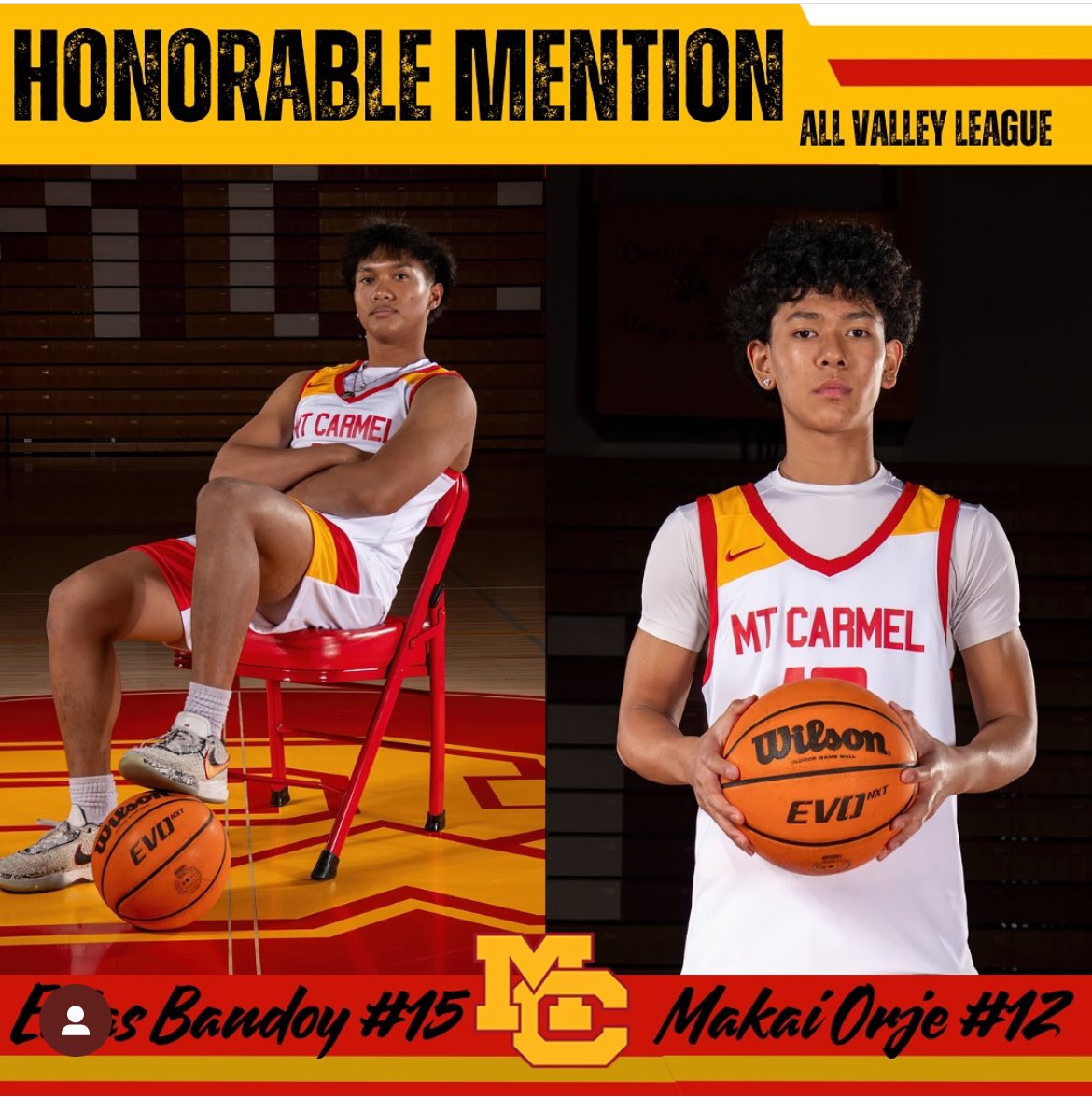 MC_baseline's tweet image. Congratulations to senior Erias Bandoy and sophomore Makai Orje on being honorable mentions for the All Valley League Teams. Both have been consistent scorers for the Sundevils while taking on the toughest defensive assignments all year long.