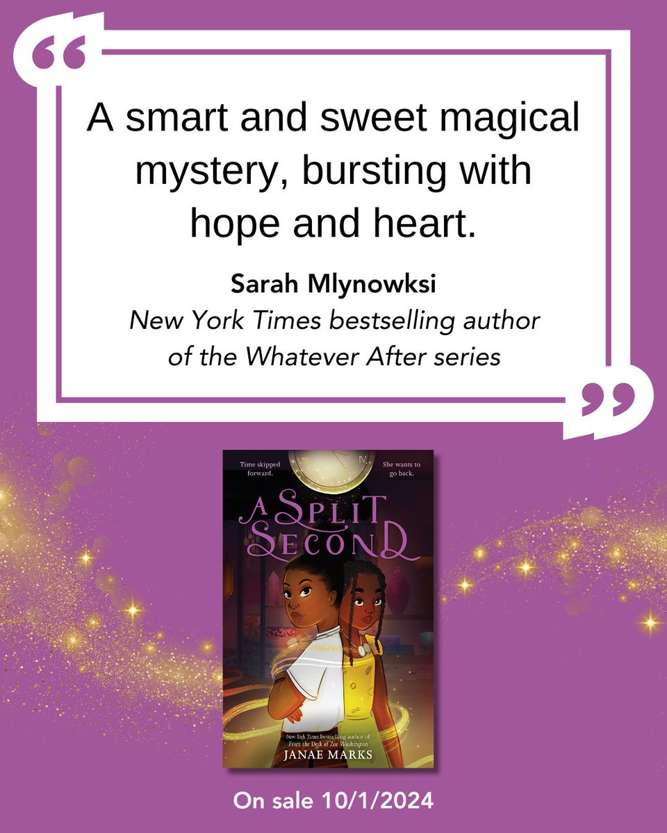 A Split Second received a lovely blurb from @SarahMlynowski! 'A smart and sweet magical mystery, bursting with hope and heart.' ✨💜