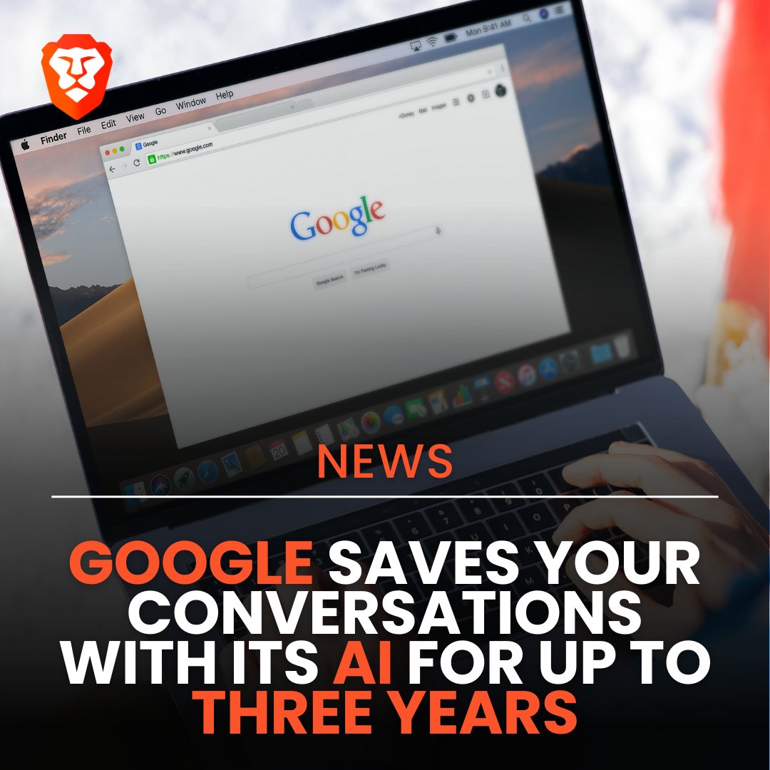 brave's tweet photo. Google says that users' conversations with its AI Gemini will be regularly checked by human reviewers. 

These reviewed conversations will be kept by Google for up to three years, even if you delete your Gemini apps activity. 

Full story here: https://t.co/fbJO0Rkjrw https://t.co/m7QBqz8MNR