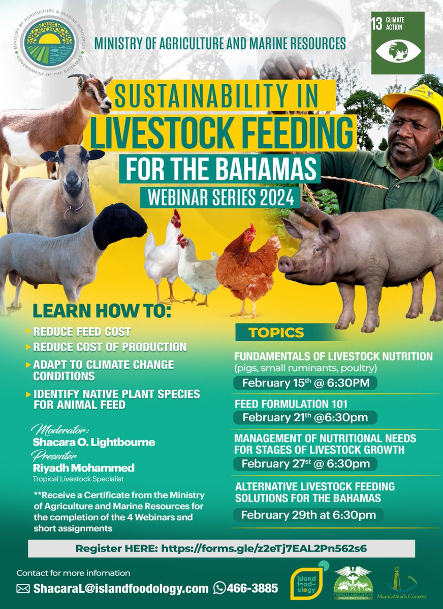 Don't miss out on our upcoming sustainable livestock feeding online forums! Stay connected on our social media for updates. Join moderator Shacara Lightbourne and guest presenter Riyadh Mohammed for an enlightening discussion. 🌱#MOAMR #livestockfarming #GOODTOGROW