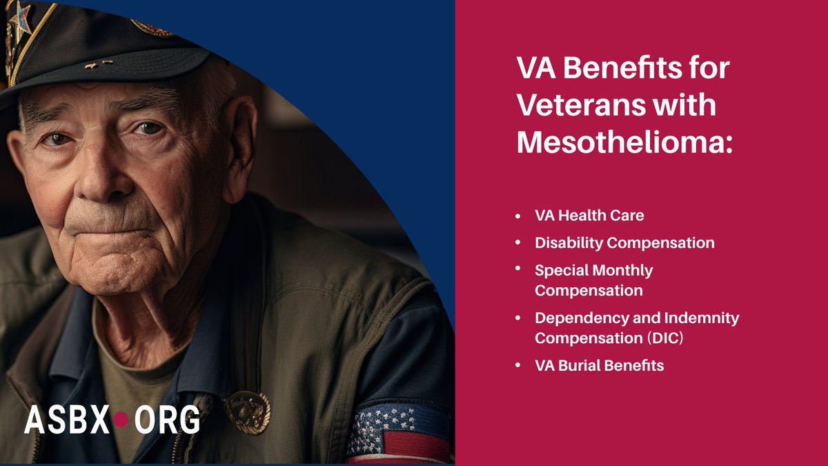 asbxorg's tweet photo. Did you know that many veterans diagnosed with mesothelioma are eligible for VA benefits? It is a crucial resource that many are unaware of.

If you our a loved one served and are facing a mesothelioma diagnosis, know that you have options.

For more info: https://t.co/GlyzyDt9X9 https://t.co/2bmI6Bf7N0