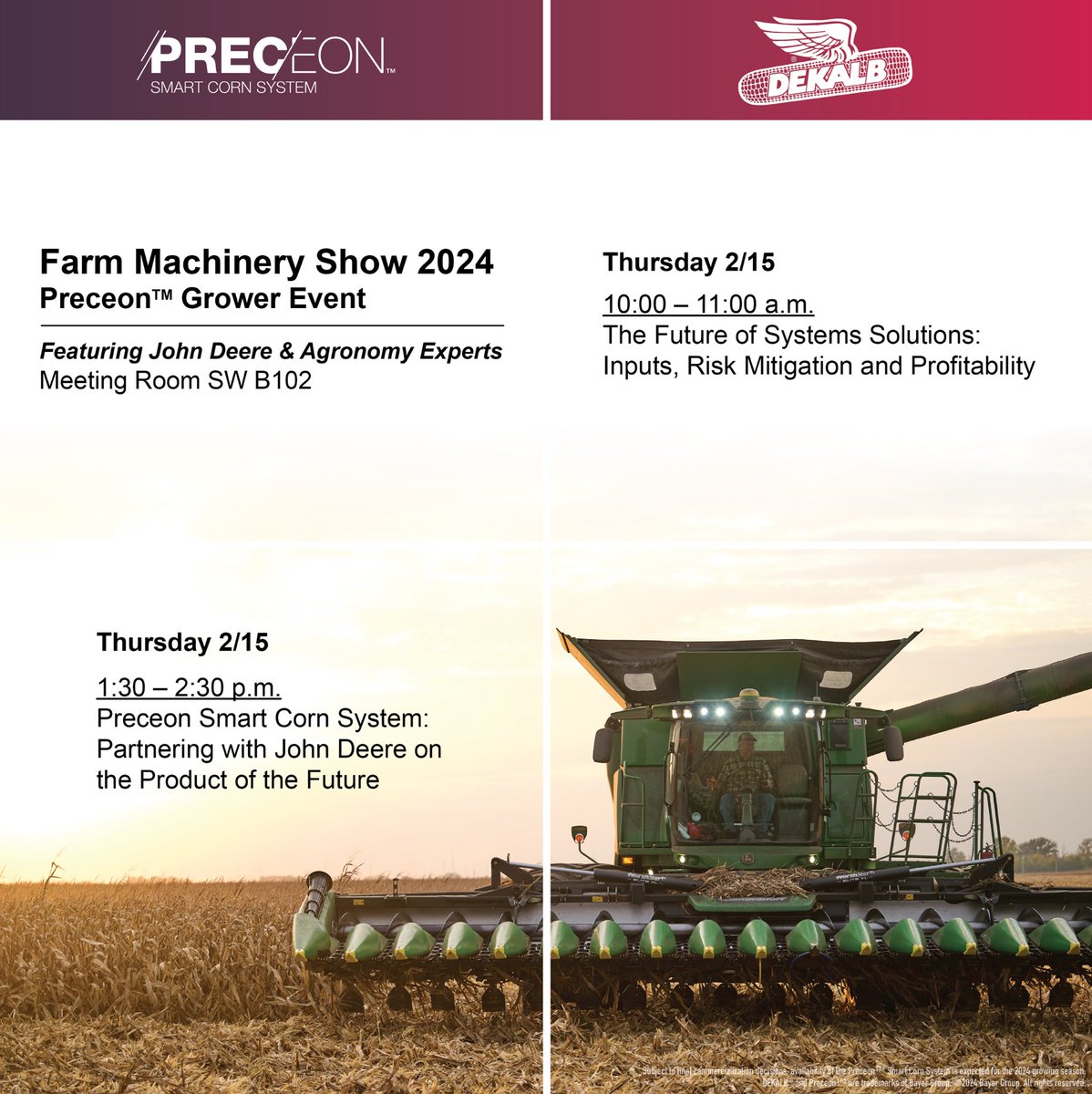 Attending the Farm Show this Thursday? 👈🏻🚜

Make some time to join us for 2️⃣ sessions we are offering with great information and speakers! More information below ⤵️

#SeedsThatSucceed #WinningHasRoots #BayerUp