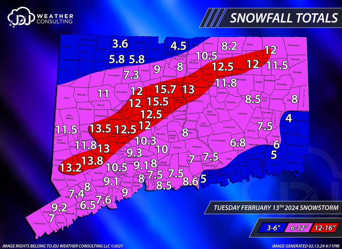 Early snowfall totals from todays storm in CT. #ctwx #snow #snowstorm