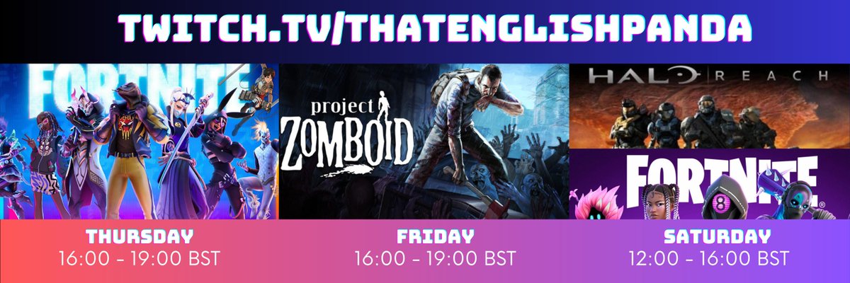 EnglishPandaTTV's tweet photo. Hi All!

I have recently changed my Stream Schedule to match days that I feel that I can currently stream on

I have attached my Schedule below hope you can all join in on my streams!

https://t.co/xpAEPR9SzO

#twitch
#smallstreamer
#Community https://t.co/8uoC5nGrEI