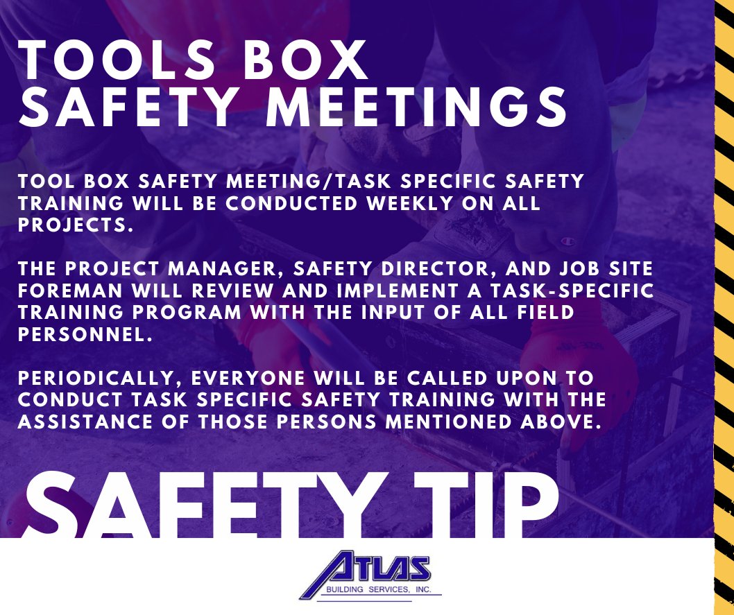 Toolbox meetings are not just routine—they're vital. Conduct them weekly to discuss safety measures, procedures, and any updates. Open communication ensures everyone is on the same safety page. #TipTuesday  #JobsiteSafety #EmployeeSafety #HealthyJobsite
