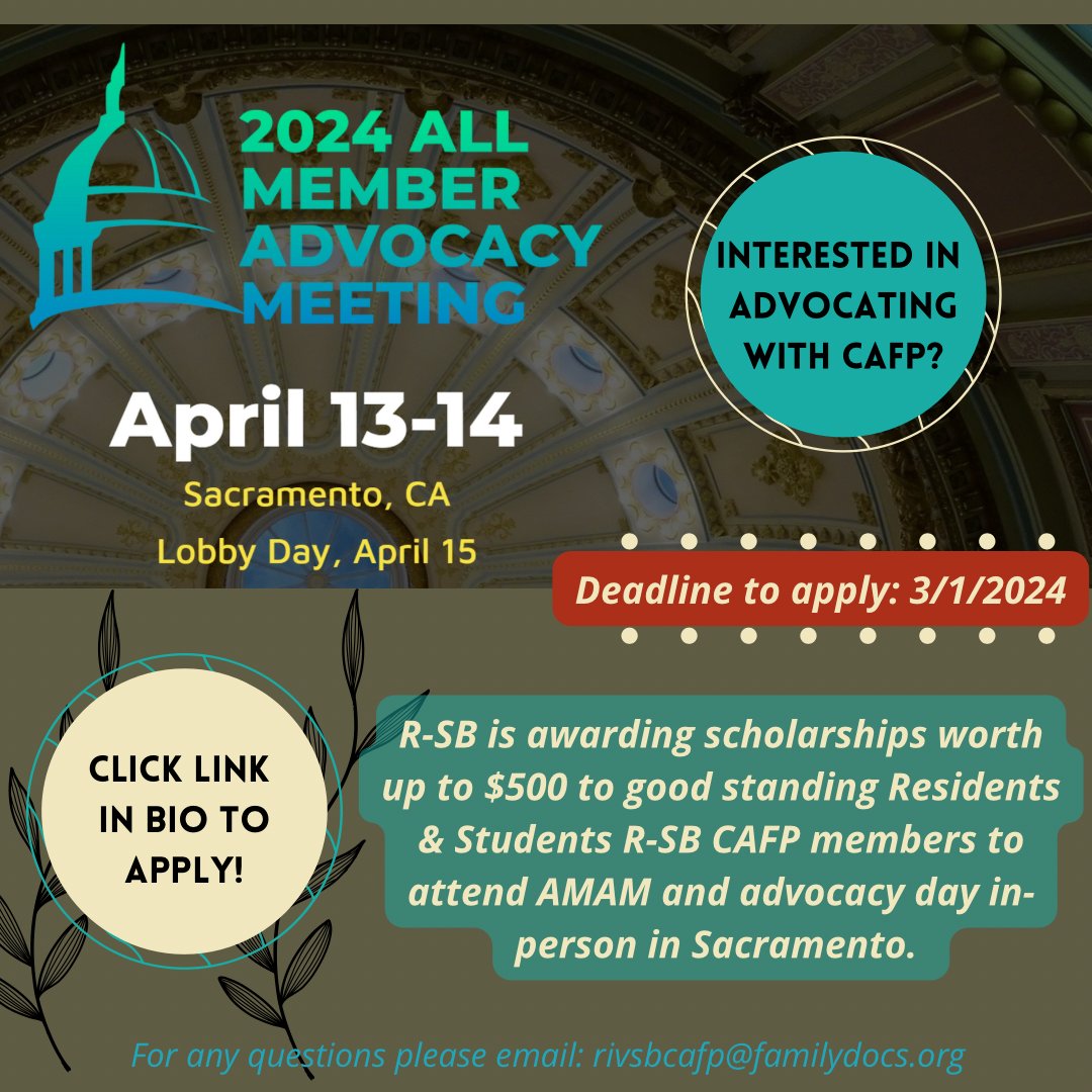 Apply for a CAFP scholarship for participation in the All Member Advocacy Meeting and advocacy day in Sacramento April 13-14. Check out the flyer for details and click the link in bio for more details!