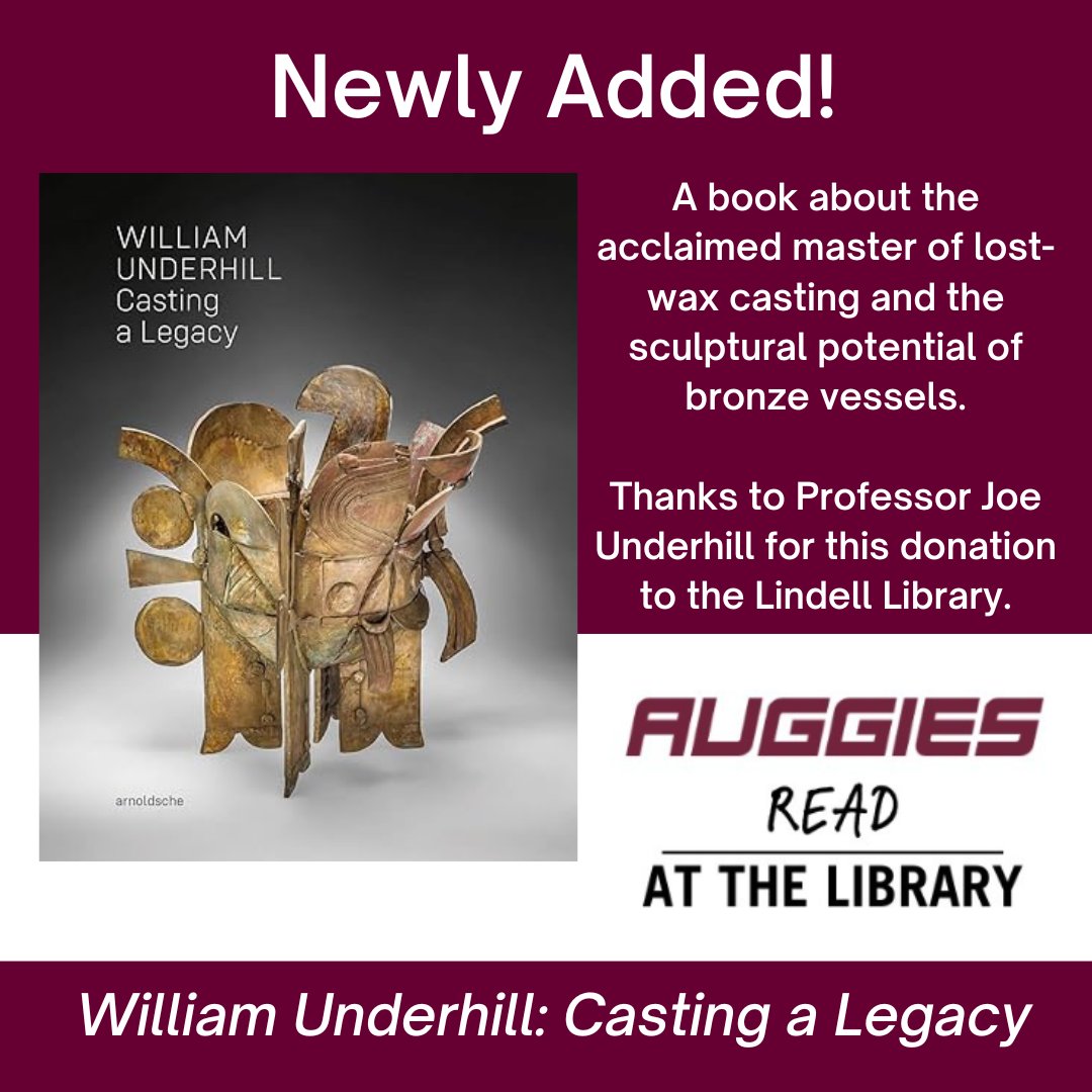 Newly added to our Library collection is "William Underhill: Casting a Legacy." A book about the acclaimed master of lost-wax casting and the sculptural potential of bronze vessels.

Many thanks to Professor Joe Underhill for the donation to the Lindell Library! #newbookalert