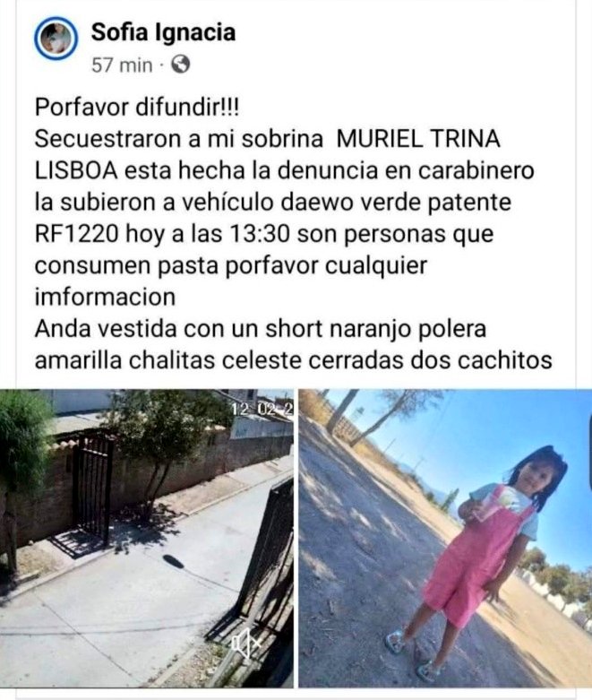 EarthquakeChil1's tweet photo. Maxima Difusión 🔴🔴🔴Niñita es secuestrada. 
Compartir y cualquier info avisar a @PDI_CHILE @Carabdechile https://t.co/T9hfpx8YXV