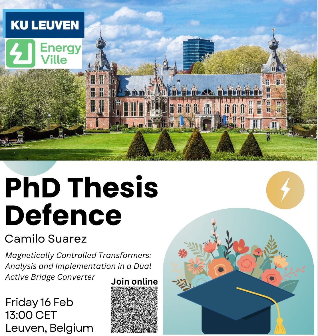 Curious to learn a bit more about #VariableTransformers ? Join us on the PhD Defence of Camilo Suarez Date: Friday 16 Feb 13:00 CET Location: lnkd.in/eHvahtrm Title: 'Magnetically Controlled Transformers: Analysis and Implementation in a Dual Active Bridge Converter'