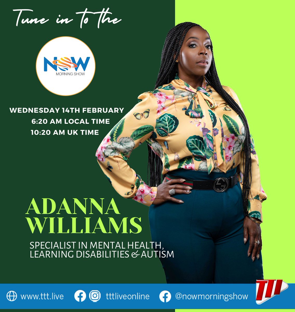 AdannaRWilliam1's tweet photo. I will be speaking about Mental Health post Carnival and beyond!
Tune in to the Now Morning Show on TTT tomorrow (Wednesday 14th February) at 6:20 AM Local time or 10:20 AM UK time
#tttlive #tttliveonline #nowmorningshow #MentalHealth https://t.co/UgEGsp3tt4