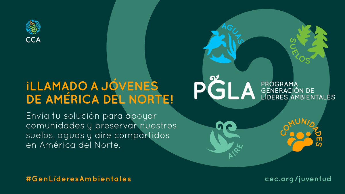 CCA_Espanol's tweet photo. 📢 ¡El nuevo Programa Generación de Líderes Ambientales #PGLA de la @CCA_Espanol ya está abierto!
 
🌱 #ActúaYa, aumenta el impacto de tu propuesta en tu comunidad y ayuda a preservar nuestros suelos, aguas y aire compartidos.

#GenLíderesAmbientales
👉https://t.co/KnMMyLslJR https://t.co/P3WkEpn2fZ