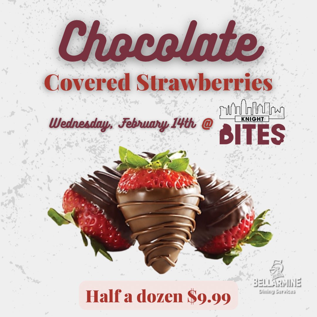 We've got you covered! Find the perfect St. Valentine's Day gift at Knight Bites! Half a dozen chocolate-covered strawberries for just $9.99🍓🍫

📍Knight Bites
📅Wednesday, February 14th 2024