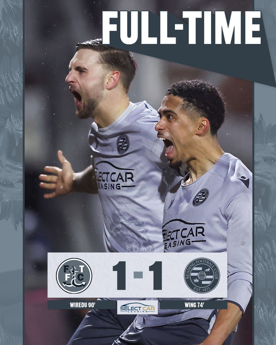 ReadingFC's tweet photo. 𝐅𝐔𝐋𝐋 𝐓𝐈𝐌𝐄
A late goal for Fleetwood denies all three points in the North West.

🐟1-1👑
⏱️90'

#FLEREA | #ReadingFC https://t.co/xs1lEIxoSS
