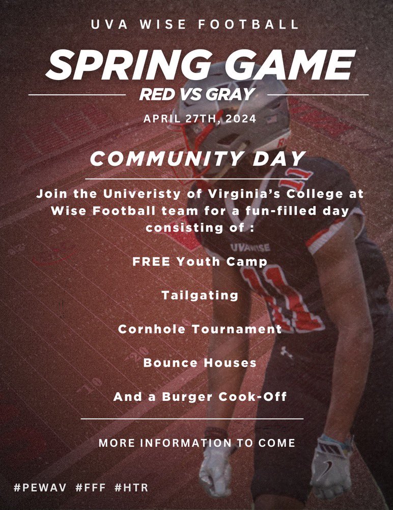 Come join us Saturday April 27th for our Red vs Gray Spring Game. There will be tailgating and many other activities prior to the game. Times will be announced soon. We hope to see you all there!! #PEWAV #FFF #HTR