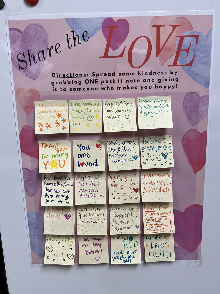 We are sharing the love with our positive message sticky notes! So much fun creating and sharing these with our campus community. #katylibraries #connectatbeck @katy_libraries @BeckJuniorHigh @librarianerh