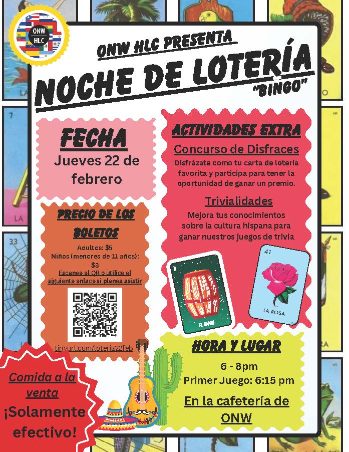 The Olathe Northwest Hispanic Leadership Club is hosting their first Loteria Night (bingo) Thursday, Feb. 22 in the Olathe Northwest commons, 21300 College Blvd, Olathe. This bilingual event is open to the entire Olathe community!  Scan the QR code to RSVP. #OPSForwardTogether