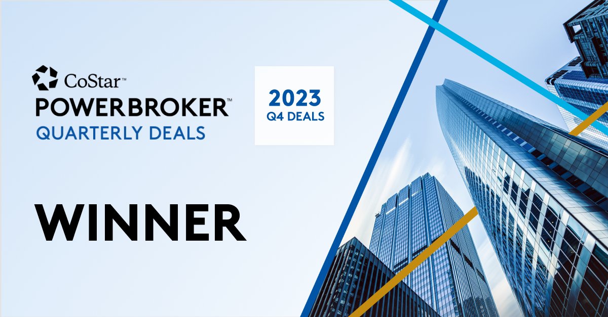 Excited to announce that I have been recognized by <a href="/CoStarUS/">CoStar US</a> as a 2023 #CoStarPowerBroker Quarterly Deals winner for closing a top #CRE transaction in Q4!