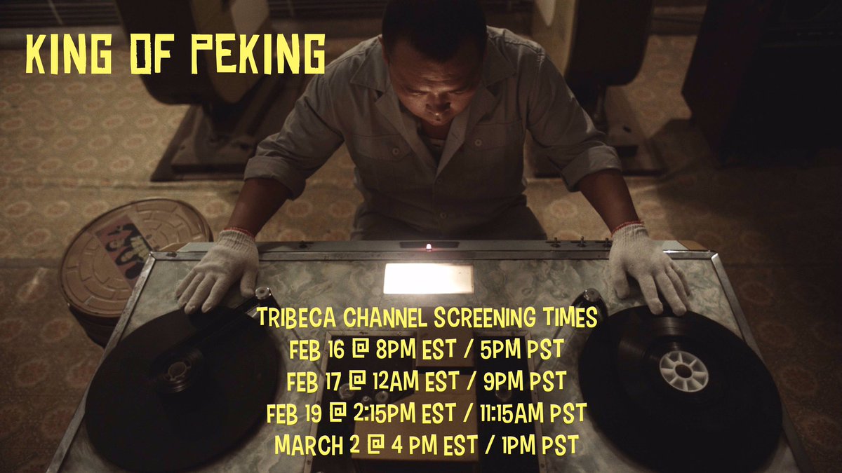 kingofpeking's tweet photo. Stoked we're streaming in the States! Catch King of Peking this month on the Tribeca Channel on Roku, or also on XUMO, LG Channels, and Plex. Screening times below https://t.co/otGyR1PoHH