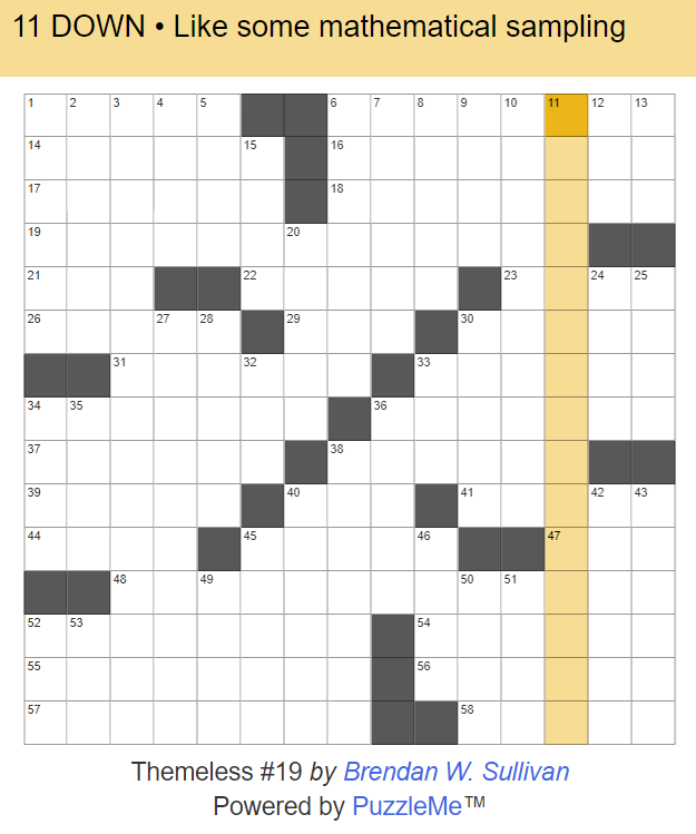 bwsullivan's tweet photo. new themeless puzzle on the blog: https://t.co/3xd9kLd06S

on @crosswordrapp too:
https://t.co/iAGsGRuGTg https://t.co/kymcwrU29y