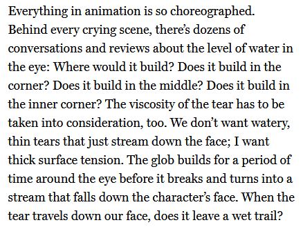 excellent article that really drives home how nothing in animation is free and the "simplest" things actually takes loads of work by tons of people over a long period of time

it isnt just the stuff youd think of either. it's way more, as this paragraph helps illustrate: