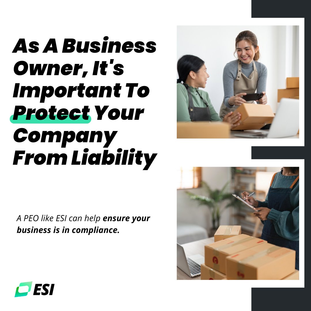 Our trusted team of #PEOExperts is here to help you keep your #business safe and on track. Learn more about what #ESI can do for you: eesipeo.com
#HR #Compliance #PEO #Liability #Risk