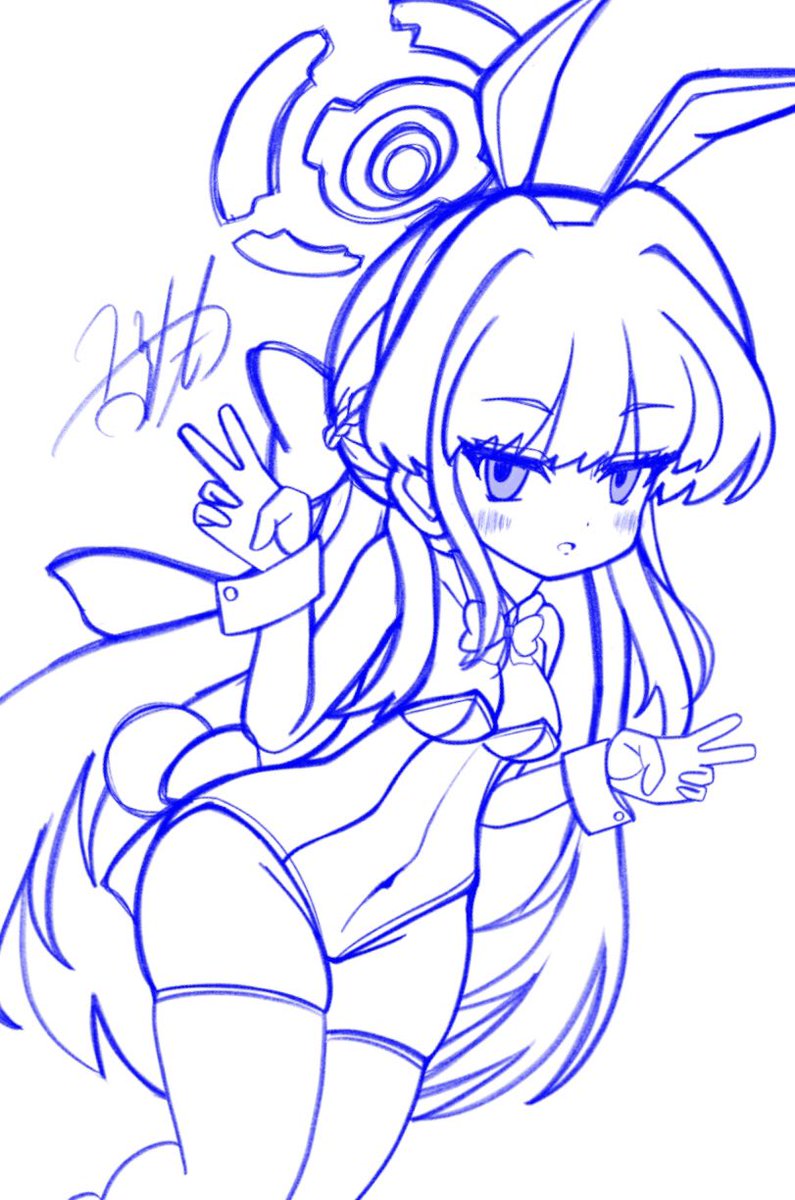 トキ(ブルアカ) ,トキ(バニーガール)(ブルアカ) 「昨日までの進捗。ロリっ娘ばっかり描いてたらこの等身描きやすくなってきてしまった(」|古鉄@ニコ超両日行きますのイラスト