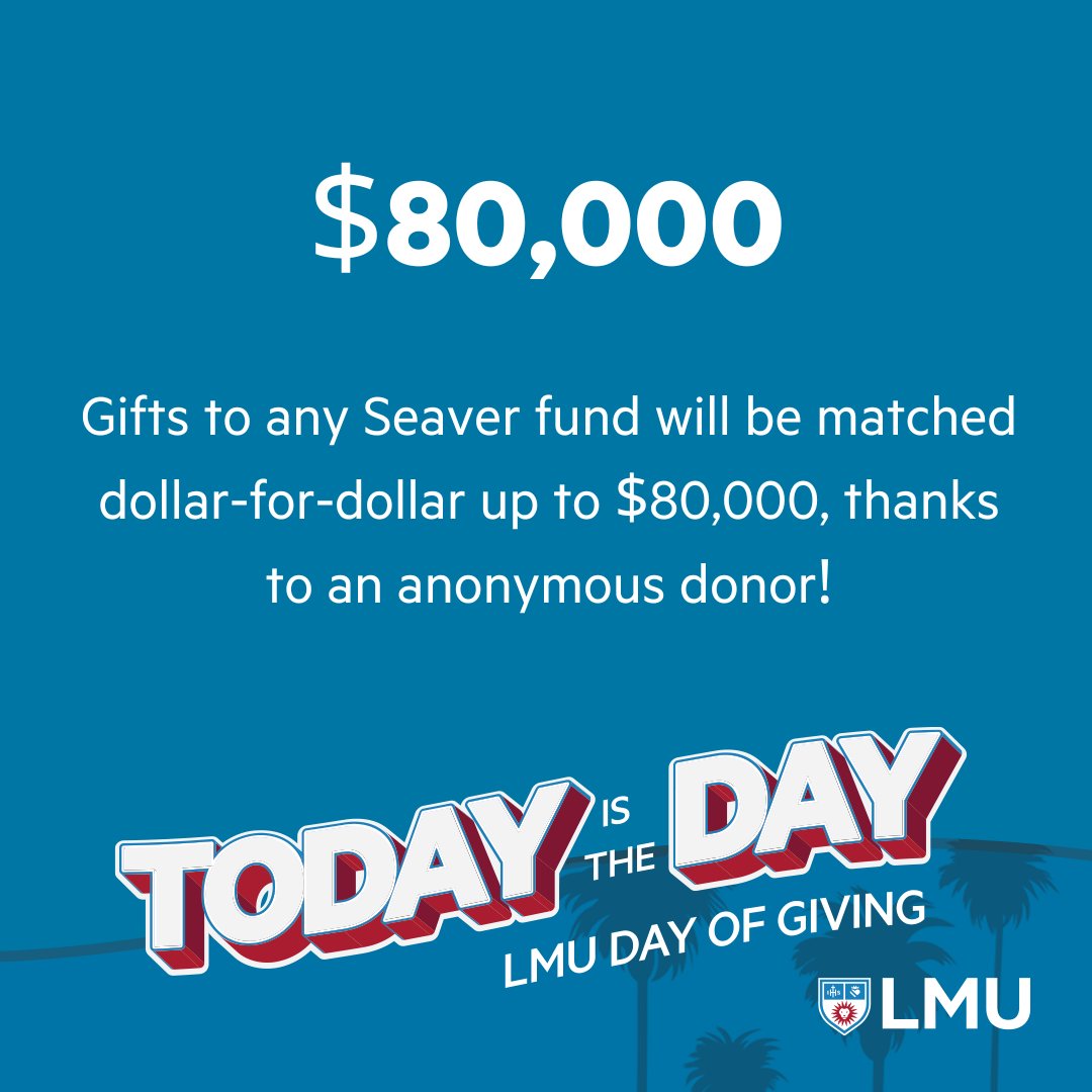 Your dollar is worth double today, thanks to an anonymous donor! For today only, gifts to any Seaver fund will be matched dollar-for-dollar up to $80,000! Give now at the link in our bio to help support Seaver students. #LMUDayofGiving🦁