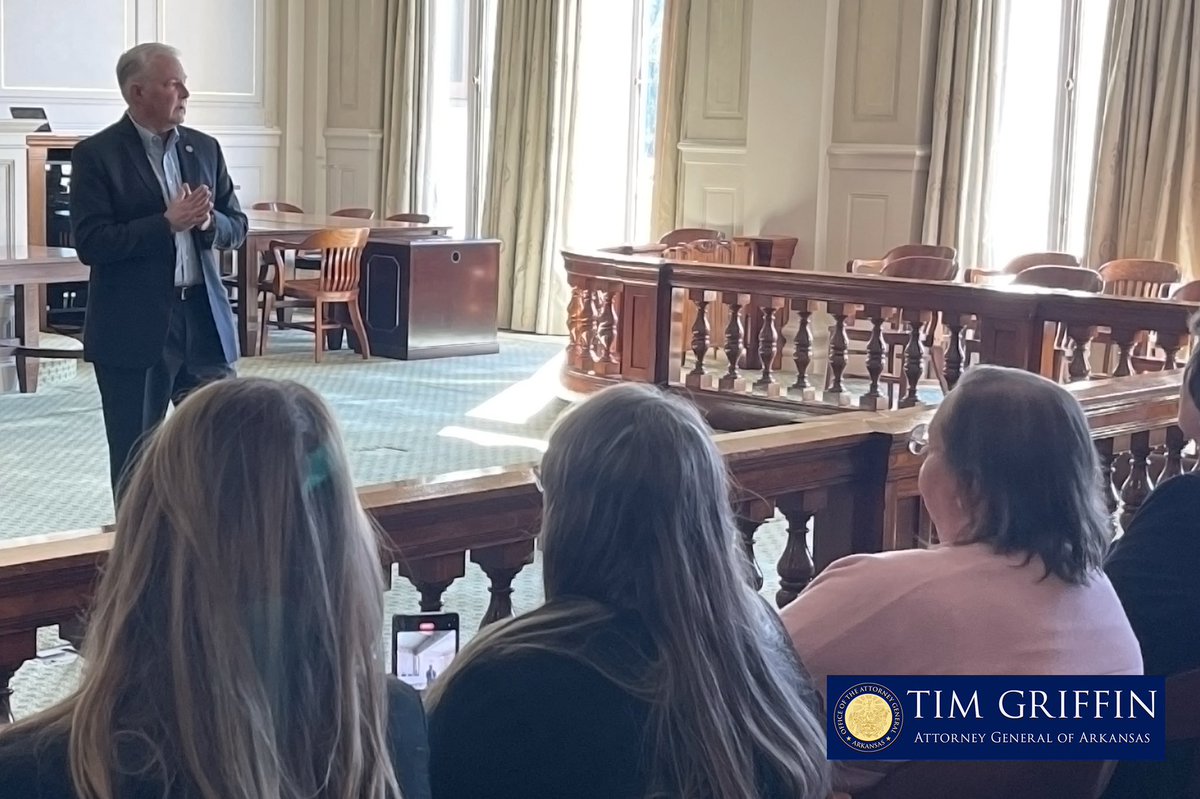 AGTimGriffin's tweet photo. Thanks to the members of Leadership Crawford County and Leadership Fort Smith for the invitation to speak to them today in the Old Supreme Court. It was great to visit with fellow Arkansans who are involved in their communities. I encouraged them to learn all they can about how different levels of government work and to build their networks so they can be of better service to their neighbors. @ChamberVanBuren @FtSmithChamber #arnews