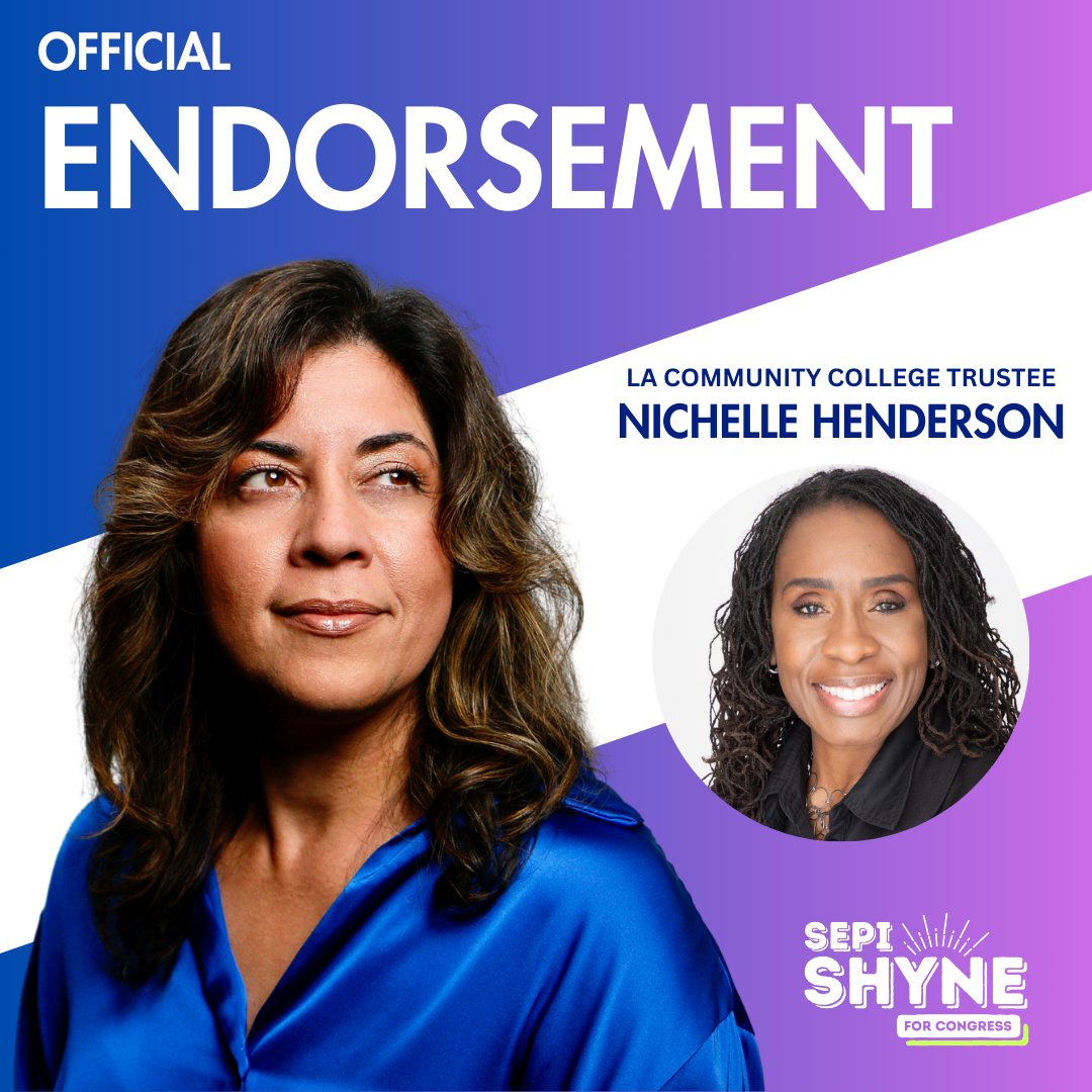 🎓 Honored to have the endorsement of @nichelle8ch, LA Community College Trustee. Her commitment to equitable education is inspiring. Together, we'll empower our community through accessible and affordable learning opportunities. 📚 #NichelleHenderson #EducationMatters