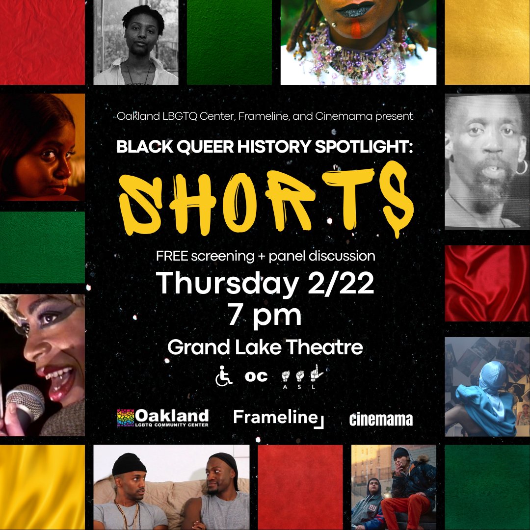 Our Black Queer History Spotlight continues next Thursday! Join us at Grand Lake Theater for a shorts program full of phenomenal films from our past festivals. This screening is FREE and admittance is first come, first served ❤️💛💚 Learn more and RSVP: eventbrite.com/e/black-queer-…