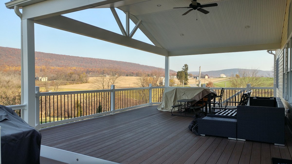 TheDeckDude's tweet photo. If you had to choose for a new covered back deck...

Would you prefer an open gable for maximum view, or a closed gable with a fireplace?
#DeckDesign https://t.co/NRqGq1I4FM